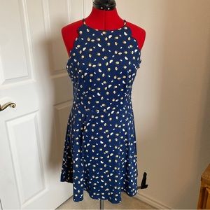 Fortune & Ivy Taliyah Scallop Detail Knit Dress, blue and yellow, size Large